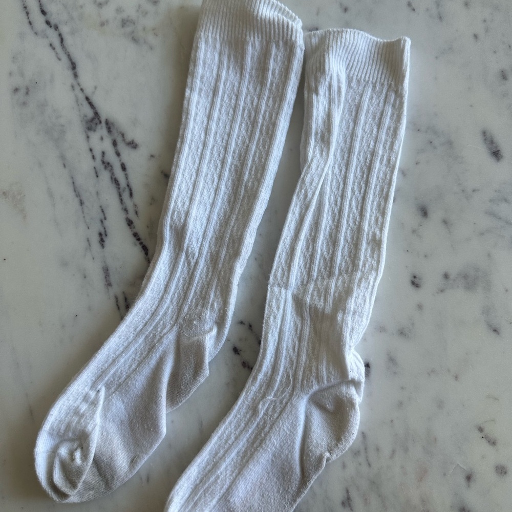 Zara White Ribbed Knee-High Socks